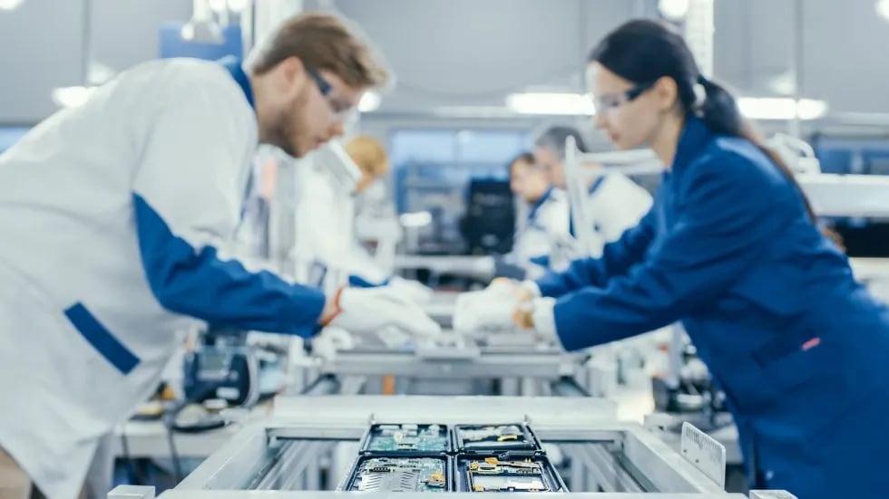 medical workers in production line